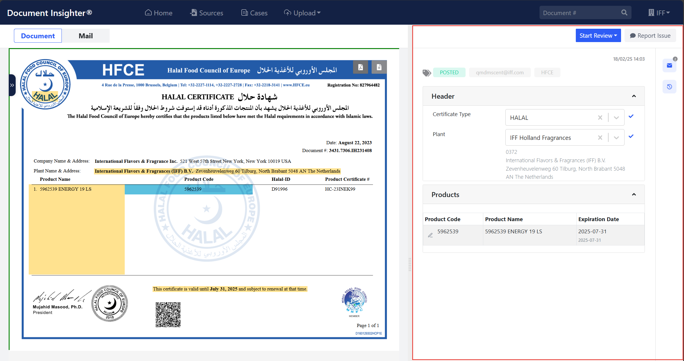 Extracted Result Review Page